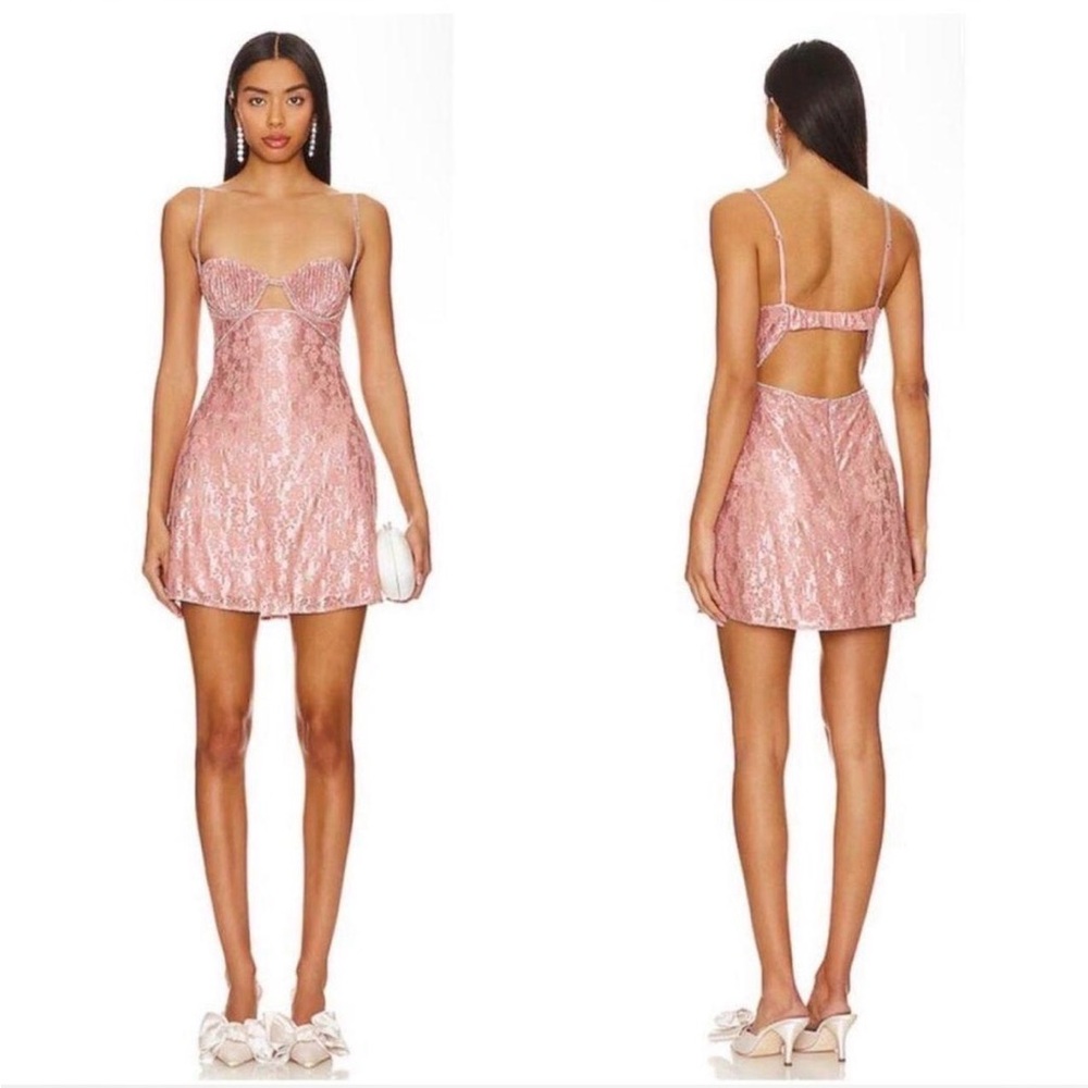 For Love And Lemons Pink Backless Lace Dress